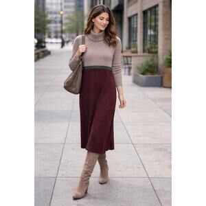 SWEETSALT Brown Rabbit Hair Blend Knit Modest Midi Dress Sz M Cozy Neutral